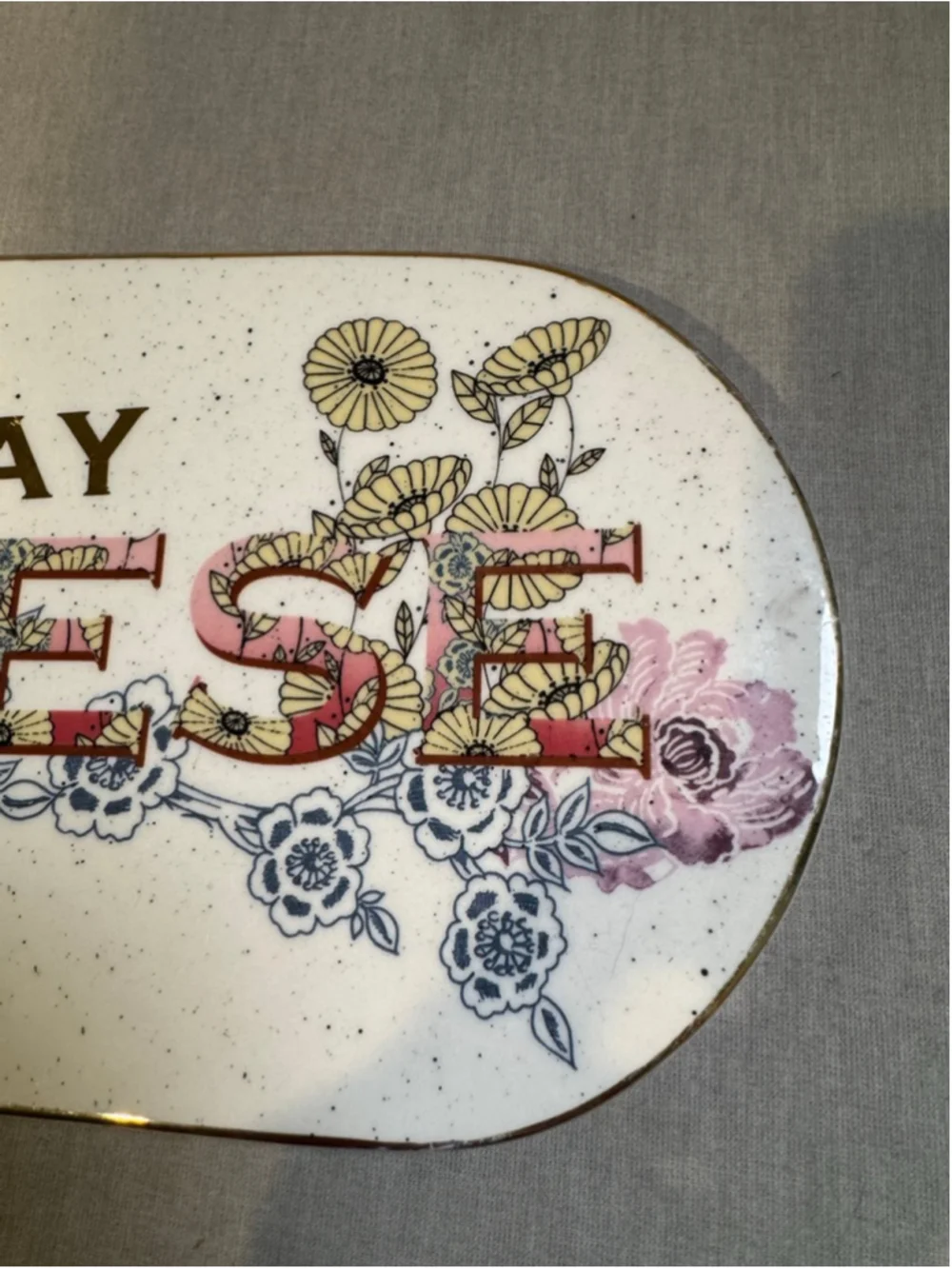 Anthropologie Say Cheese Floral Serveware Platter One Size White Pink